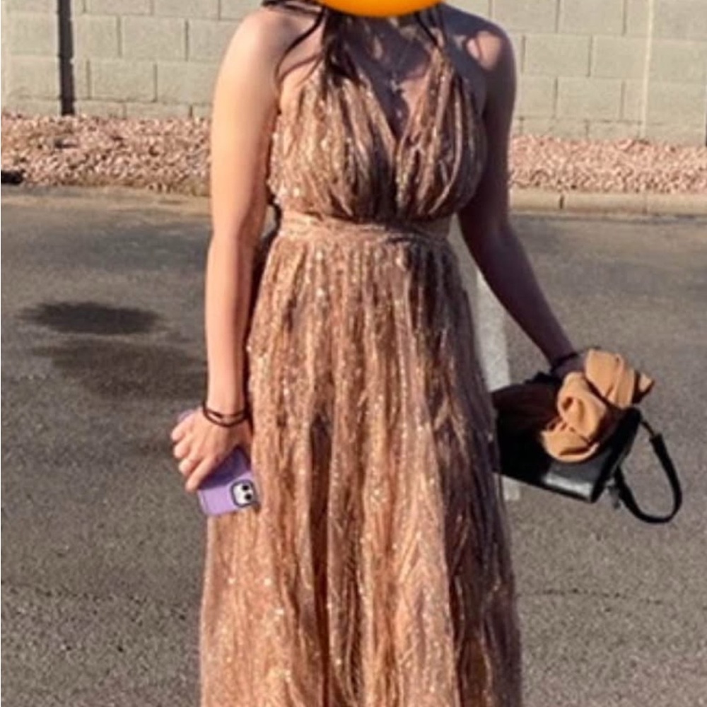 Windsor Gold Pleated Halter Gown for Weddings